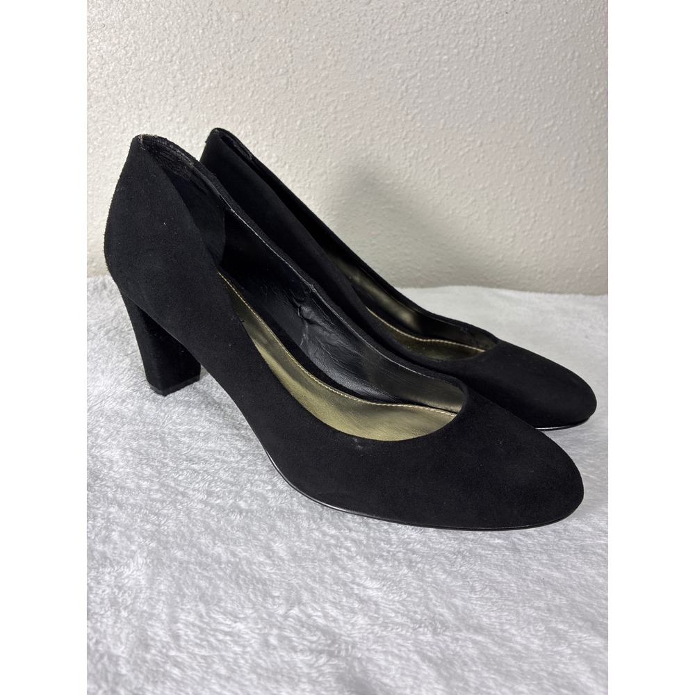 Lauren Ralph Lauren Hala Black Suede Round Toe Block Heel Pumps Womens 7.5B - Picture 2 of 5